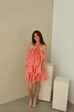Aje Pandorea Layered Mini Dress Coral Size AU 8 for rent on The Volte - image 1