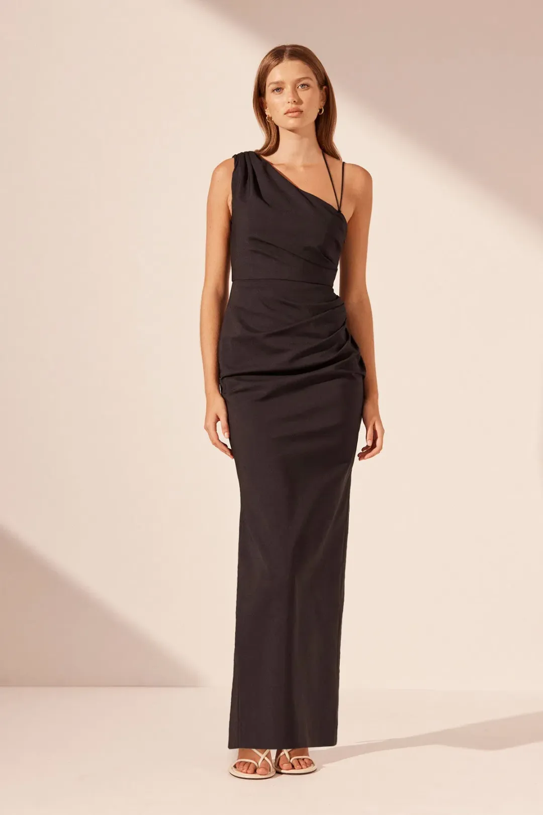 Shona Joy Lani Asymmetrical Gathered Maxi Dress in Black Size 8 for rent on The Volte - main image
