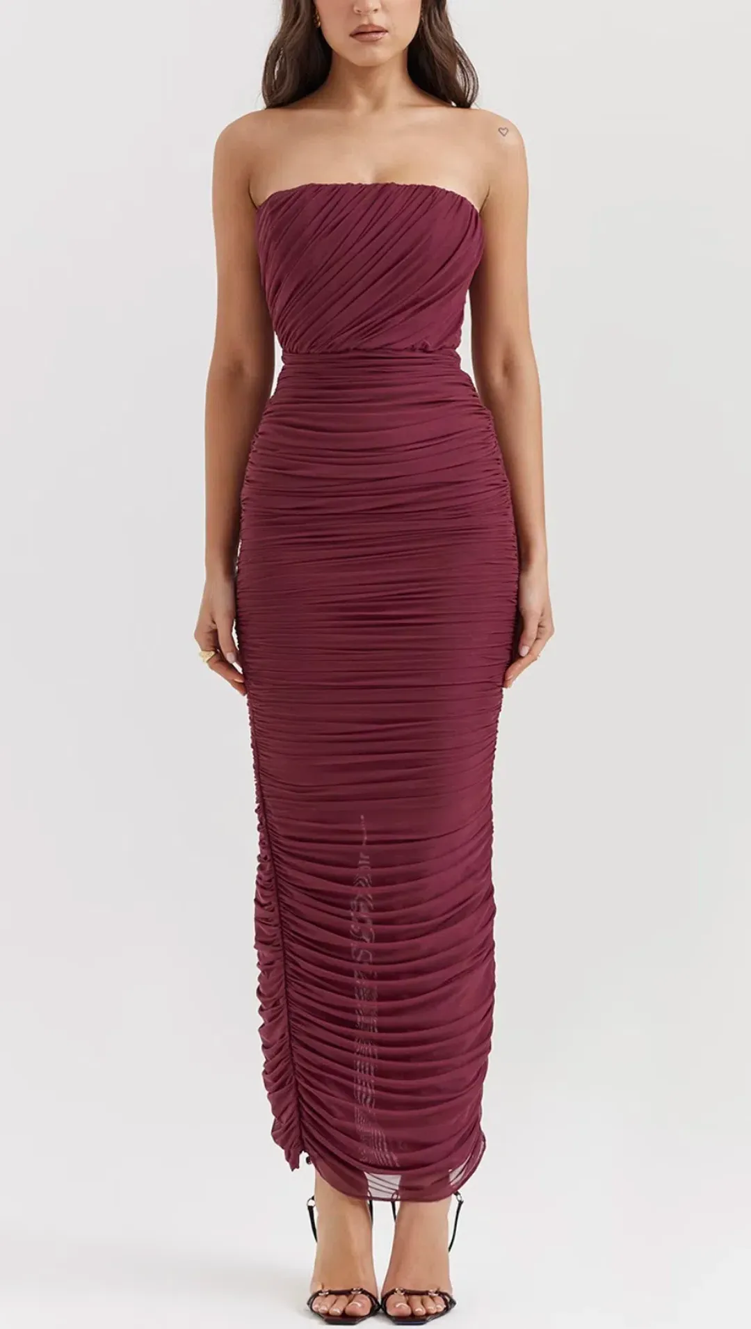 House of CB Sapphire Strapless Gathered Maxi Dress Wine Size XS / AU 6 for rent on The Volte - main image
