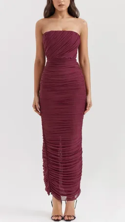 House of CB Sapphire Strapless Gathered Maxi Dress Wine Size XS / AU 6 for rent on The Volte - image 2