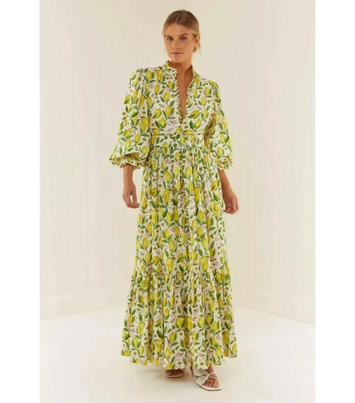 Palm Noosa Royal Flush Dress Lemon Print Size AU 12 for rent on The Volte - main image