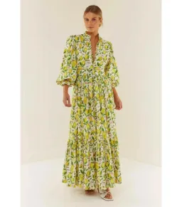 Palm Noosa Royal Flush Dress Lemon Print Size AU 12 for rent on The Volte - image 1