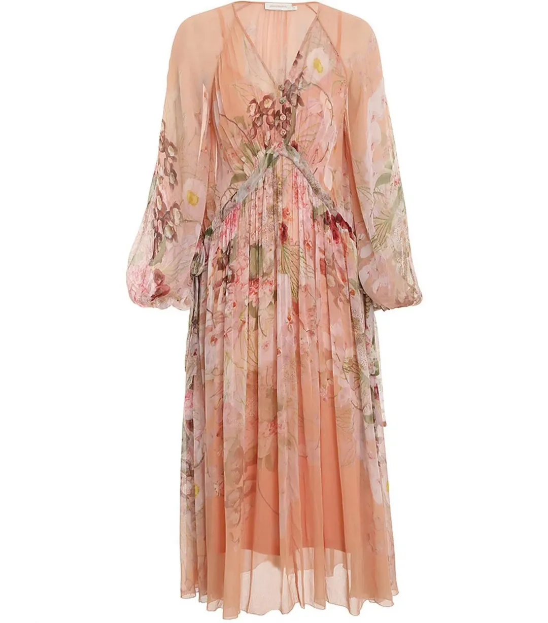 Zimmermann Dancer Drawn Midi Dress Blush Garden Floral Size 3 / AU 14 for rent on The Volte - main image