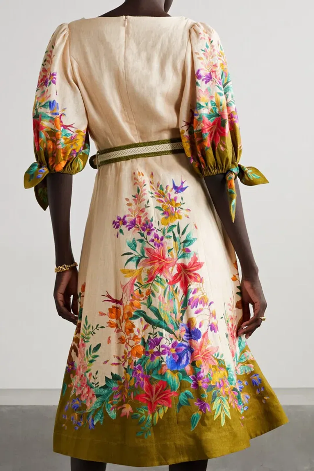 Zimmermann Tropicana Belted Linen Midi Dress in Cream Floral Print Size 3 / AU 14 for rent on The Volte - main image