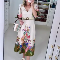 Zimmermann Tropicana Belted Linen Midi Dress in Cream Floral Print Size 3 / AU 14 for rent on The Volte - image 5
