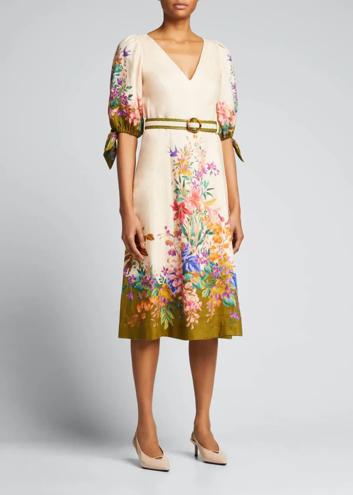 Zimmermann Tropicana Belted Linen Midi Dress in Cream Floral Print Size 3 / AU 14 - Image 2