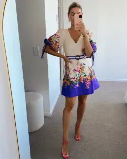 Zimmermann Tropicana Tie Sleeve Mini Dress Blue Floral Print Size 3 / AU 14 for rent on The Volte - image 3