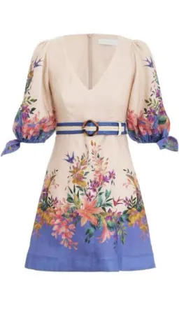 Zimmermann Tropicana Tie Sleeve Mini Dress Blue Floral Print Size 3 / AU 14 for rent on The Volte - image 4