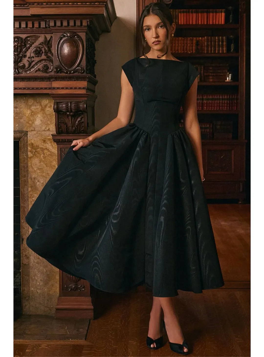 House of CB Debutante Moire Satin Backless Midi Dress Black Size S / AU 8 for rent on The Volte - main image