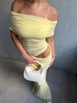 Benni Nico Off Shoulder Maxi Dress Butter Size 8 for rent on The Volte - image 2