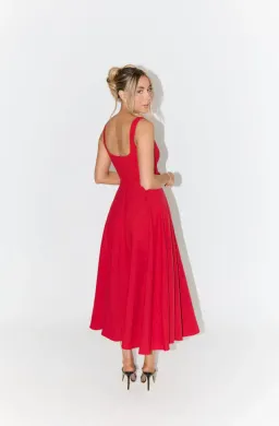 Odd Muse The Ultimate Muse High Waist Square Neck Midi Dress Red Size 10 for rent on The Volte - image 3