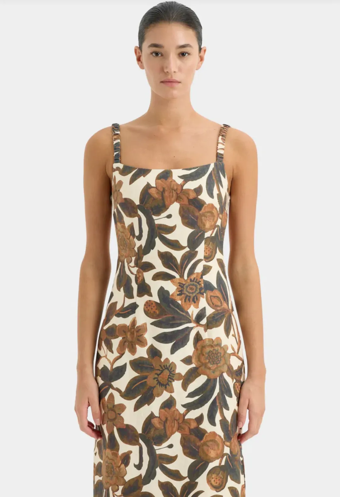 Sir the Lable Primrose Ruched Midi Dress Ivory Tapestry Size 2/Au 10 for rent on The Volte - main image