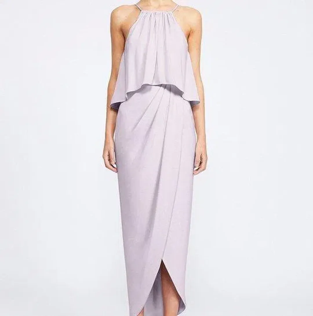 Shona Joy Core Frill High Neck Draped Maxi Lilac Size 6 for rent on The Volte - main image