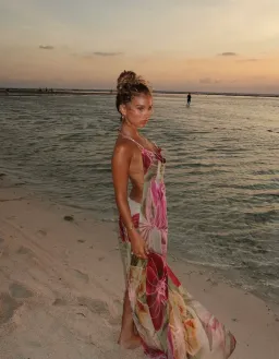 Jaded London Dahlia Hand Beaded Backless Chiffon Maxi Dress Floral Size 8 for rent on The Volte - image 4