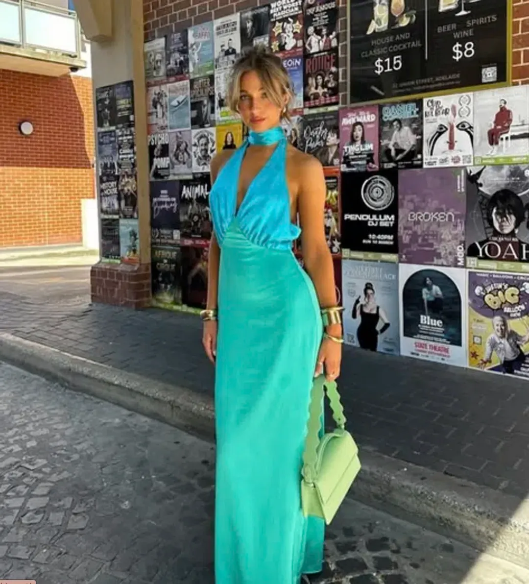 The Wolf Gang Oahu Slip Dress Aquamarine Size M / AU 10 for rent on The Volte - main image