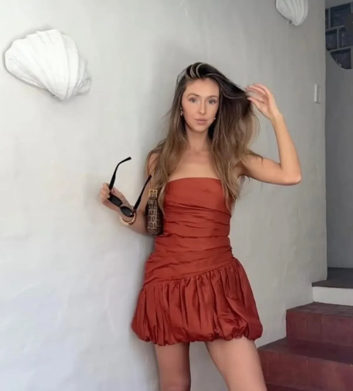 Shona Joy Celeste Strapless Bubble Mini Dress Rust Size 8 - Image 4