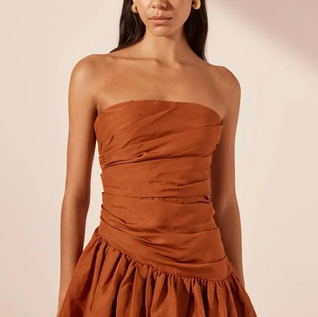 Shona Joy Celeste Strapless Bubble Mini Dress Rust Size 8 for rent on The Volte - main image