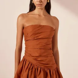 Shona Joy Celeste Strapless Bubble Mini Dress Rust Size 8 for rent on The Volte - image 2
