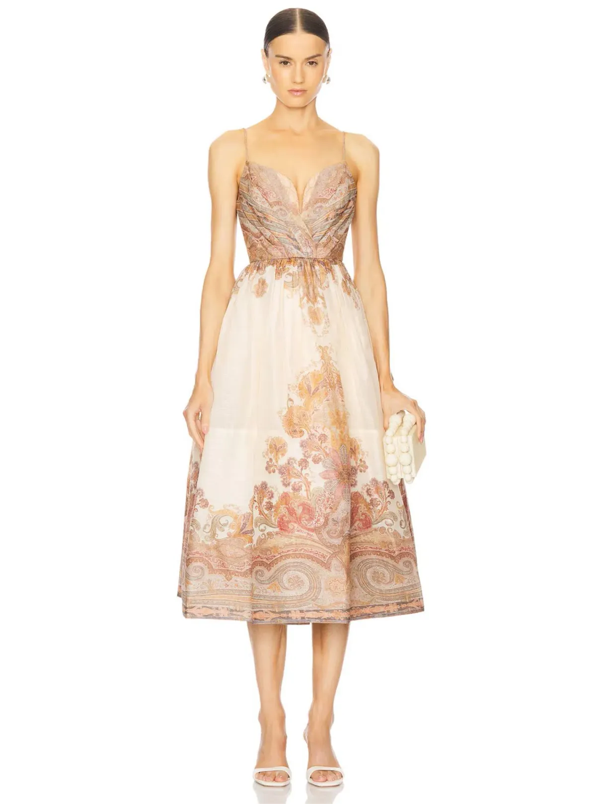 Zimmermann Illustration Draped Midi Dress Cream Paisley Size 8 - Image 1