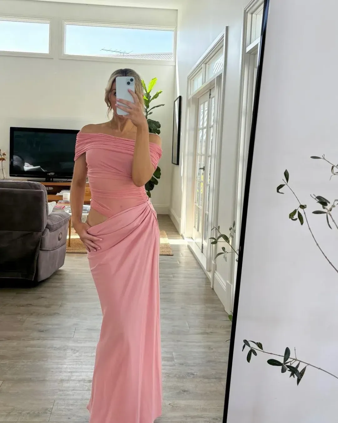 Benni Nico Off Shoulder Maxi Dress Candy Pink Size XS / AU 6 for rent on The Volte - main image