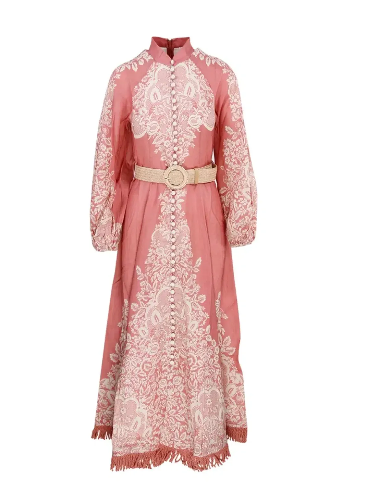 Zimmermann Pattie Fringed Midi Dress Pink Size 0/Au 8 - Image 3