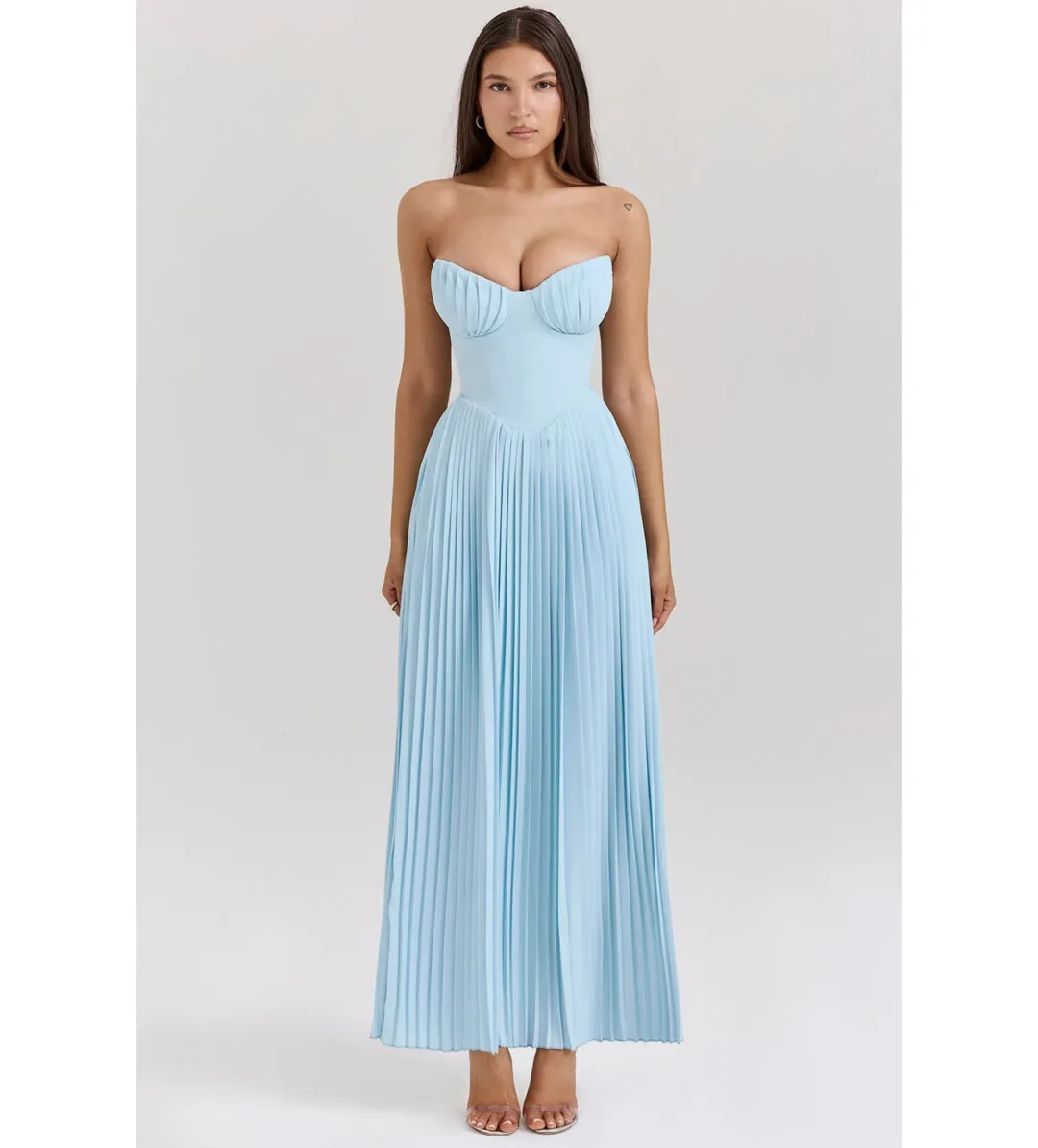 House of CB Marcella Pleated Maxi Dress Ocean Blue Size M/ AU 10 for rent on The Volte - main image