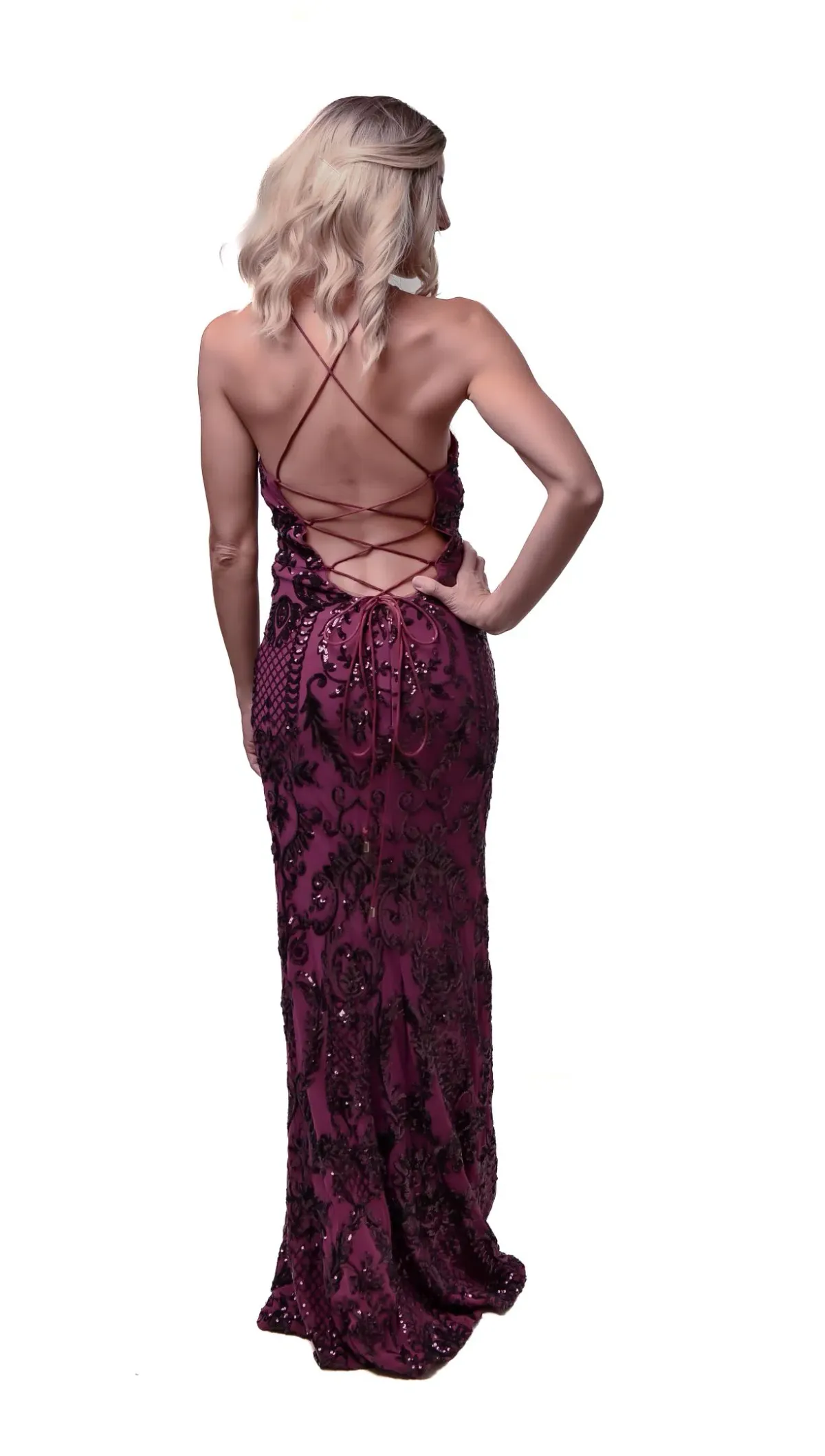 Bariano High Neck Maxi Dress Burgundy Size 8 - Image 4