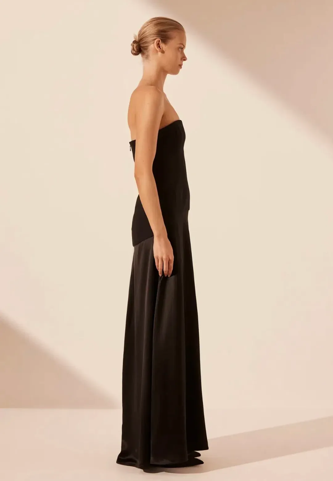 Shona Joy Adri Strapless Panelled Maxi Dress in Black Size 12 for rent on The Volte - main image