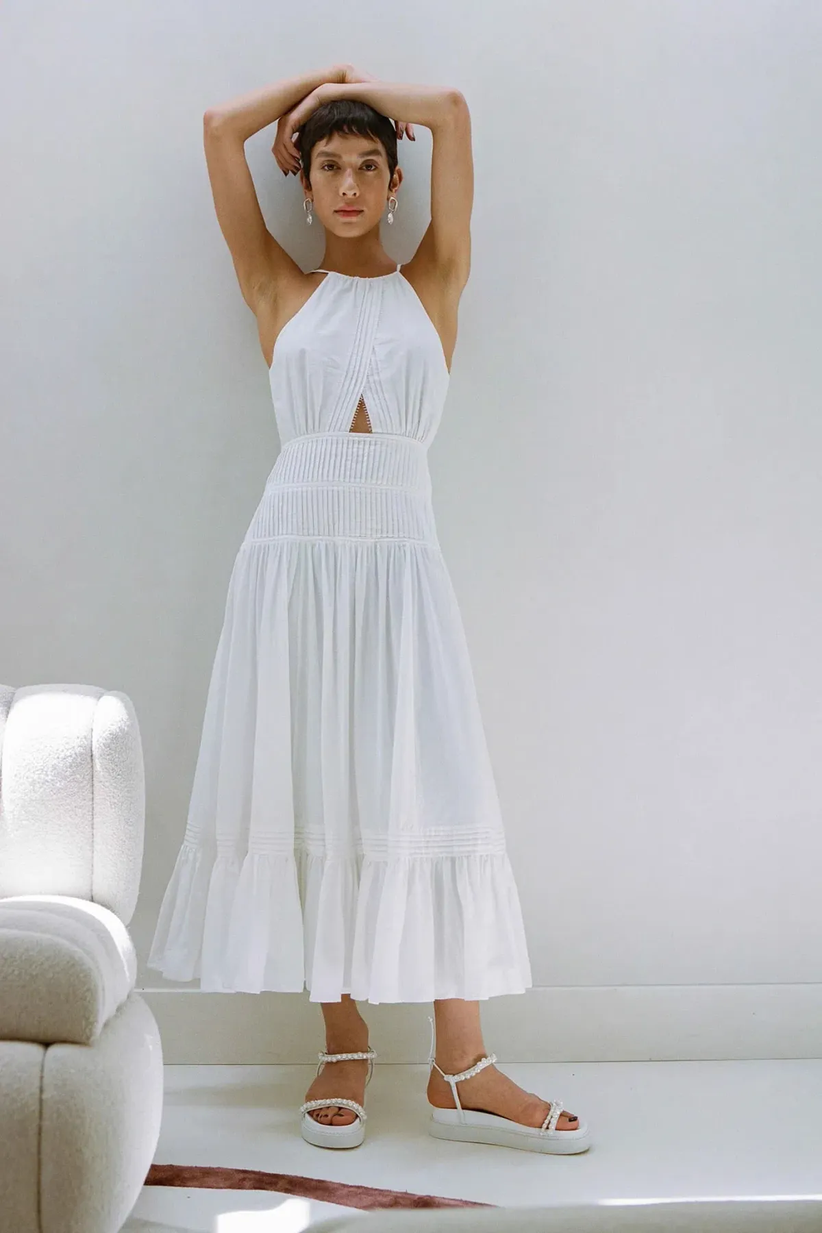 Aje Renata Eyelash Midi Dress Ivory Size 8 - Image 1