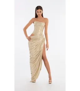 Albina Dyla Metallic Nude Corset Dress Gold Size AU 12 for rent on The Volte - image 1