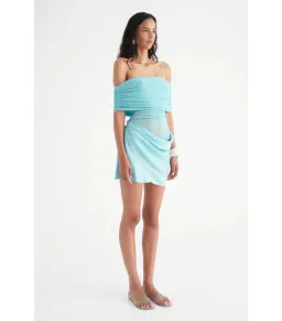 Bennie Off Shoulder Mini Dress Aquamarine Size AU 6 for rent on The Volte - image 2