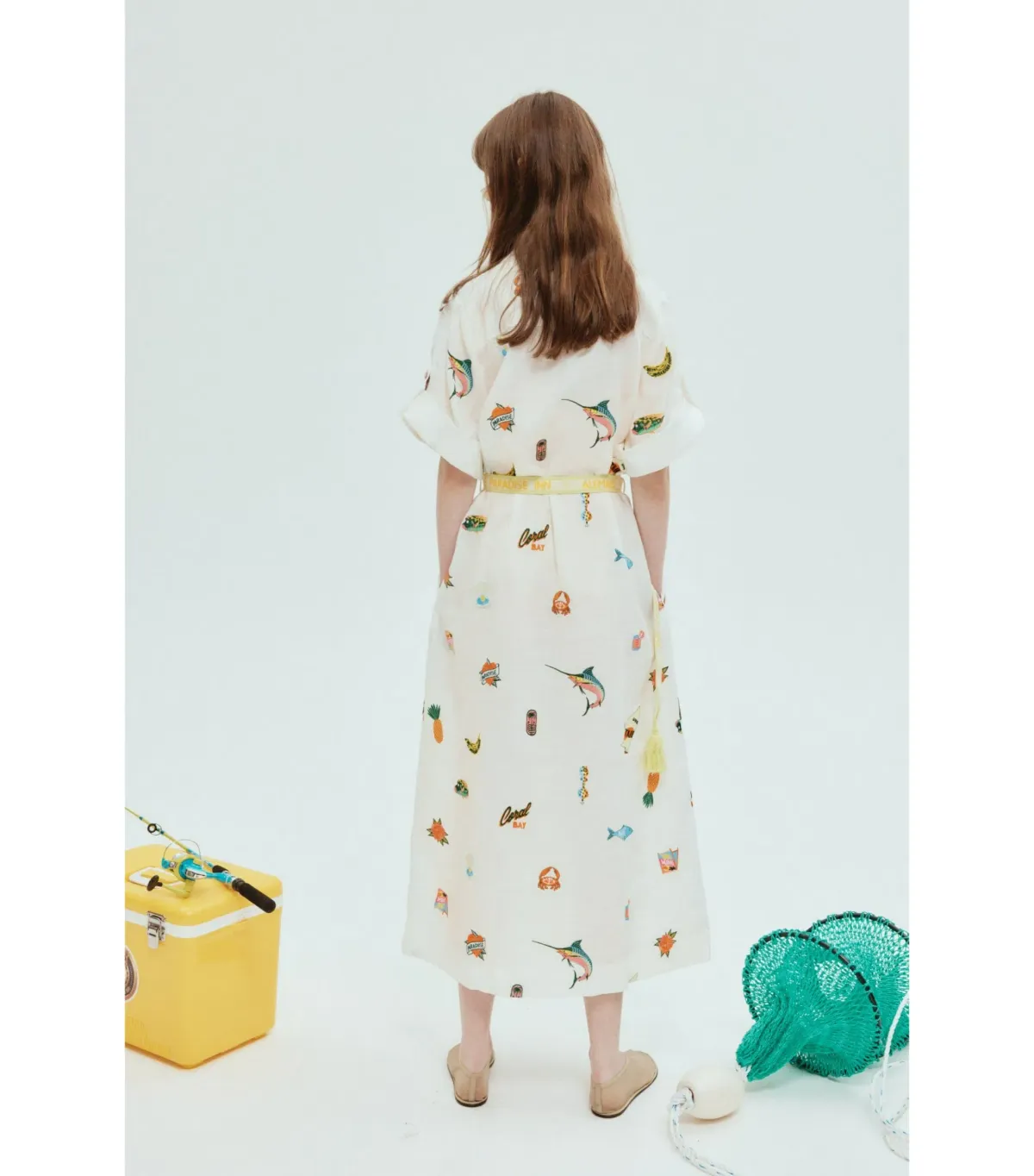 Alemais Blue Marlin Embroidered Shirtdress Print Size AU 14 - Image 4