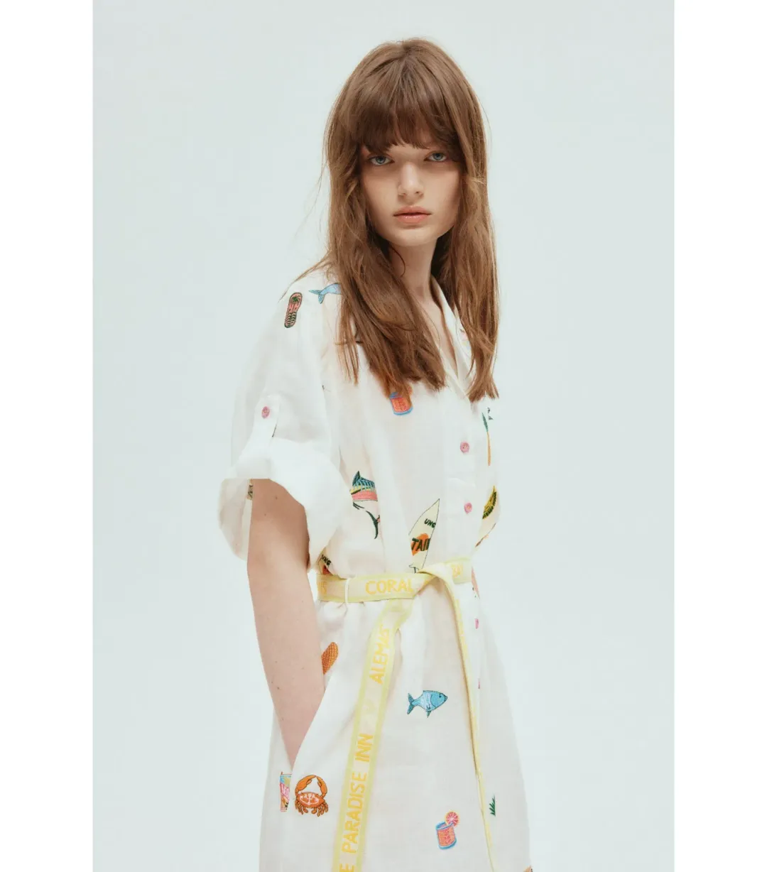 Alemais Blue Marlin Embroidered Shirtdress Print Size AU 14 for rent on The Volte - main image