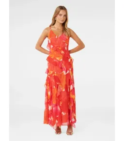 Forever New Asymmetrical Ruffle Orange Poppy Dress Print Size AU 8 for rent on The Volte - image 1