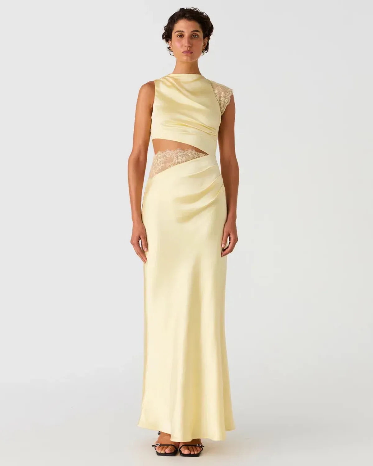 Misha Kimora Satin and Lace Maxi Dress Soft Yellow Size 12 - Image 1