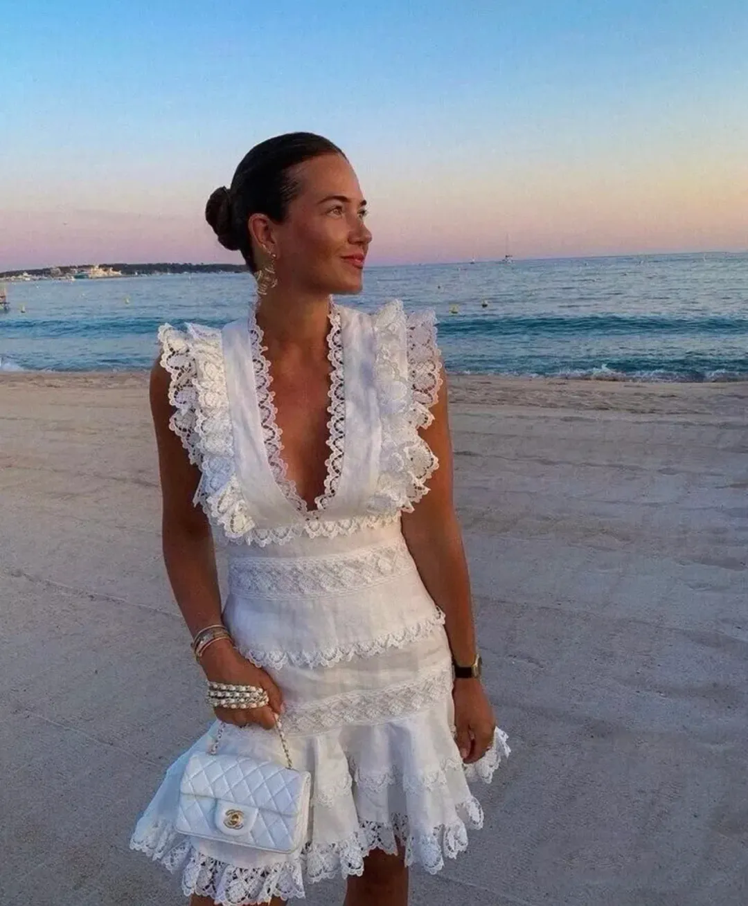 Zimmermann Wayfarer Paneled Flutter Mini Dress Ivory Size 8 for rent on The Volte - main image