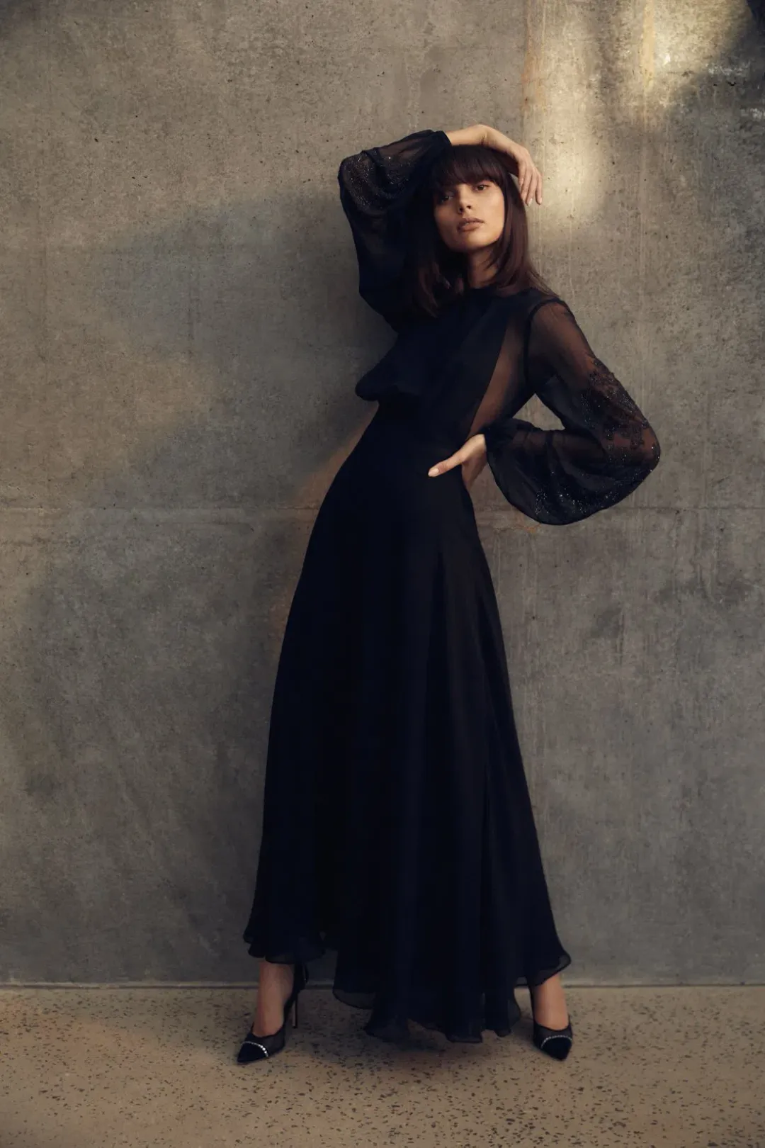 Scanlan Theodore Diamante Sleeved Ball Gown Black Size 8 for rent on The Volte - main image