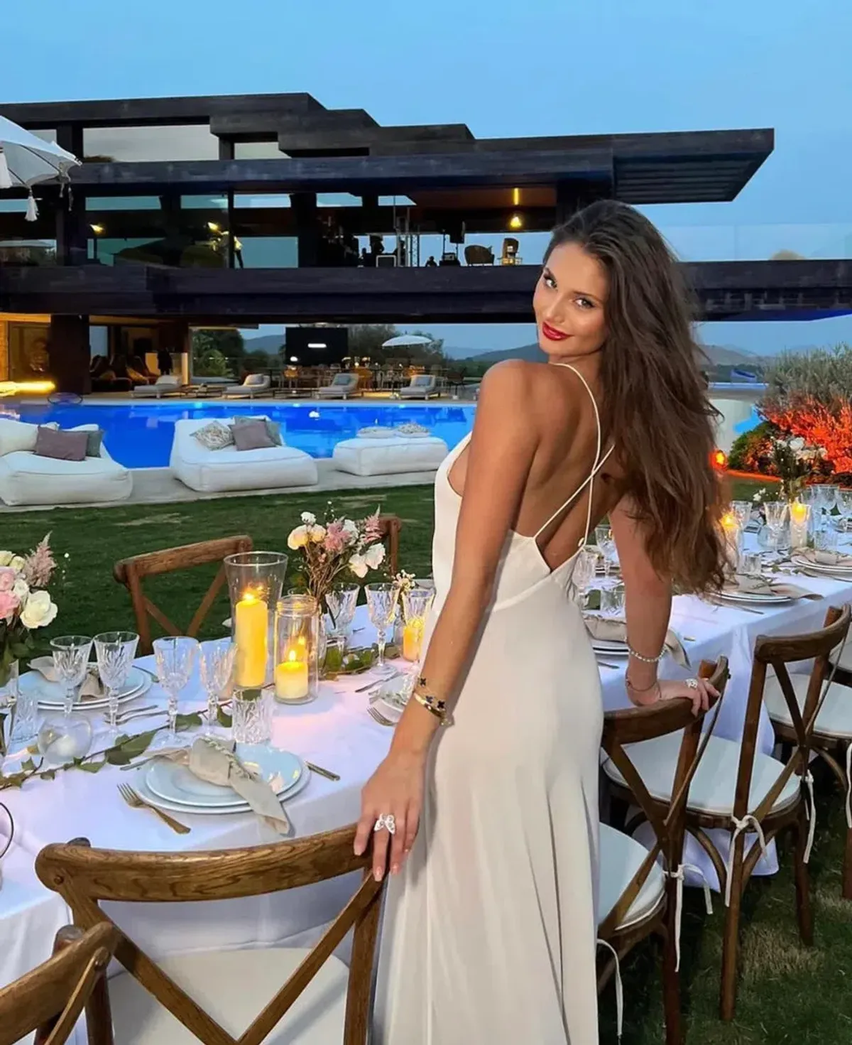 Helsa Studios Sheer Deep V Long Slip Dress Ivory Size XS / AU 6 - Image 4