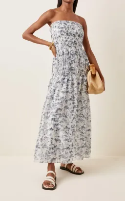 Sir the Label Dimitri Printed Cotton Silk Strapless Midi Dress Print Size XS / AU 6 for rent on The Volte - image 2