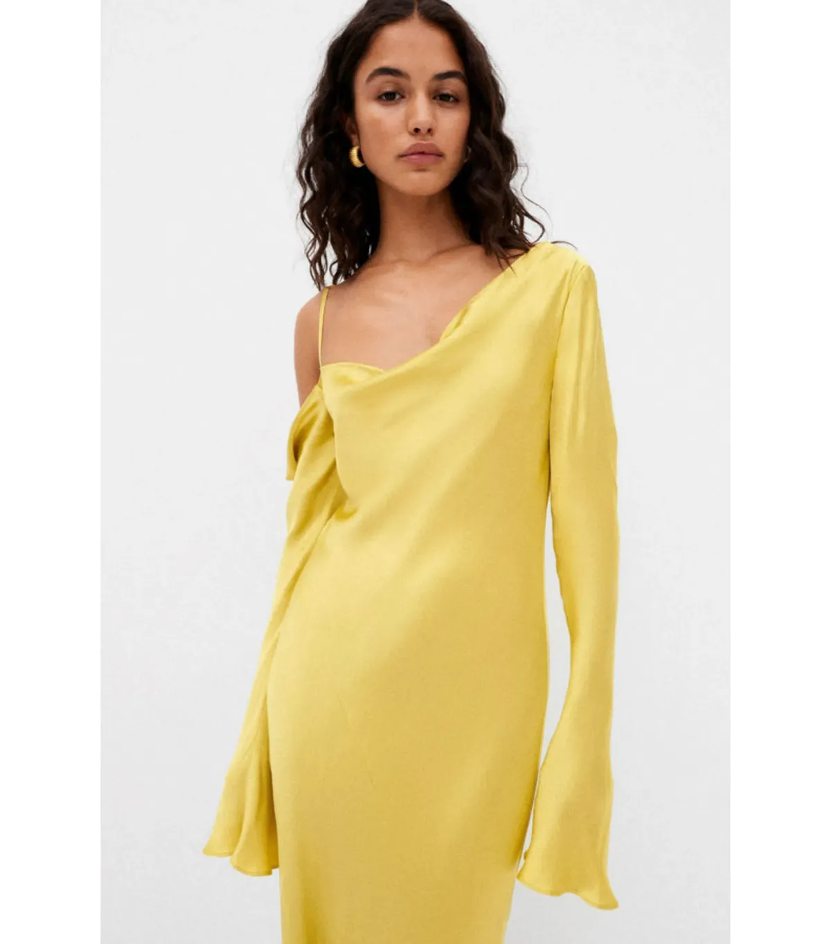 Shona Joy Sofia Asymmetrical Long Sleeve Maxi Dress Lime Size AU 8 - Image 4