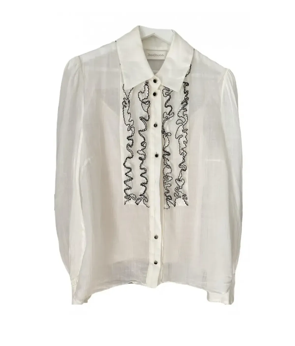 Zimmermann Long Sleeve Tuxedo Ruffle Blouse White Size 1 / AU 10 - Image 2