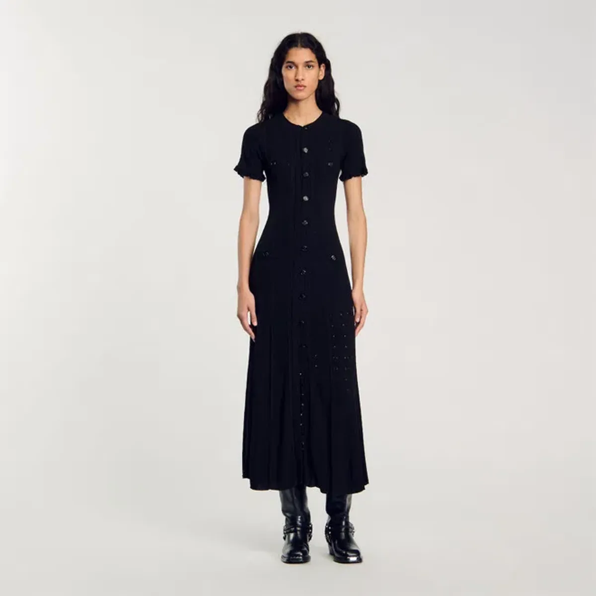 Sandro Short Sleeve Maxi Dress Black Size AU 8 - Image 1