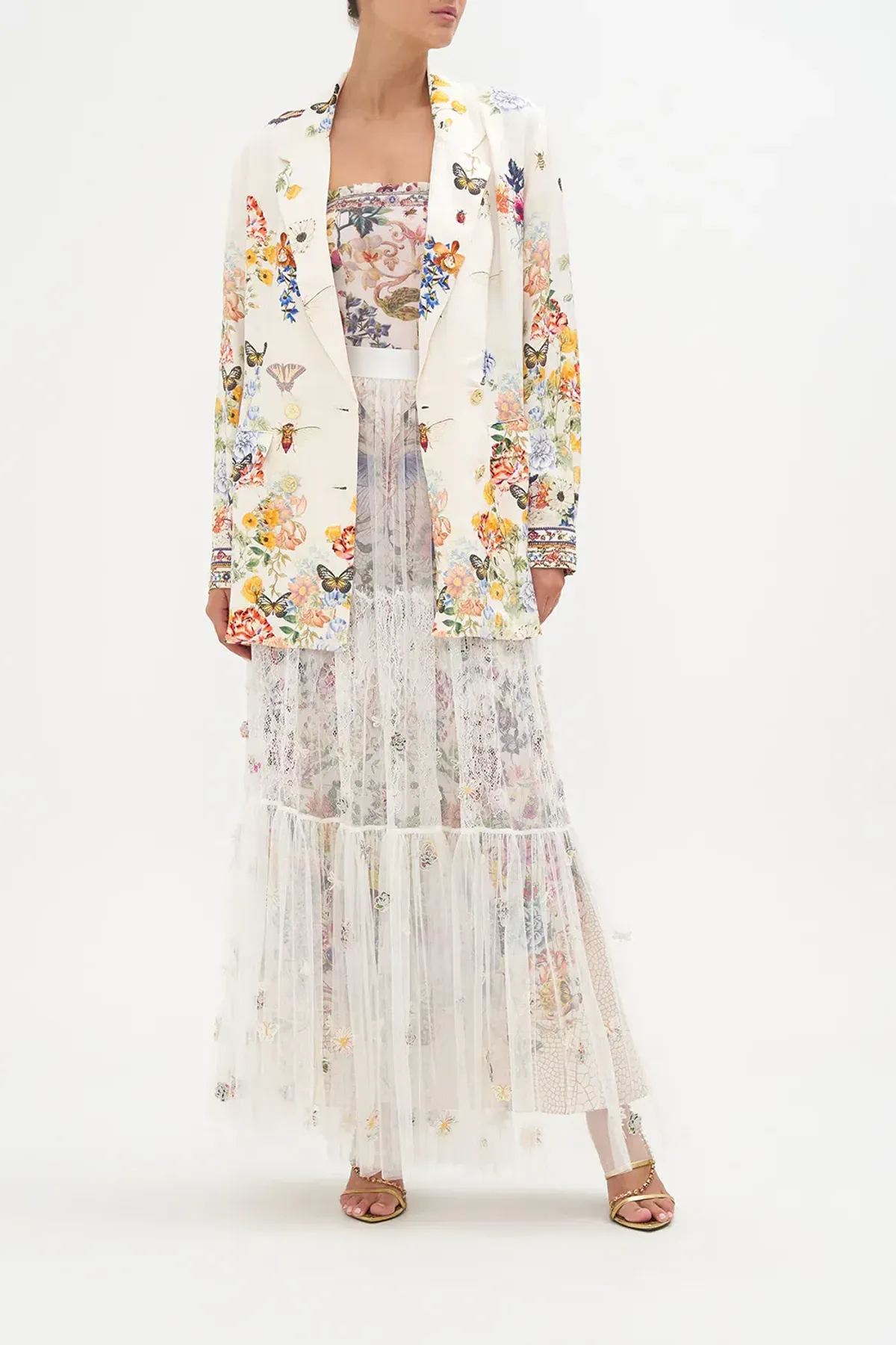 Camilla Double Breasted Soft Jacket Queens Bee Hive Print Size S / AU 10 for rent on The Volte - main image