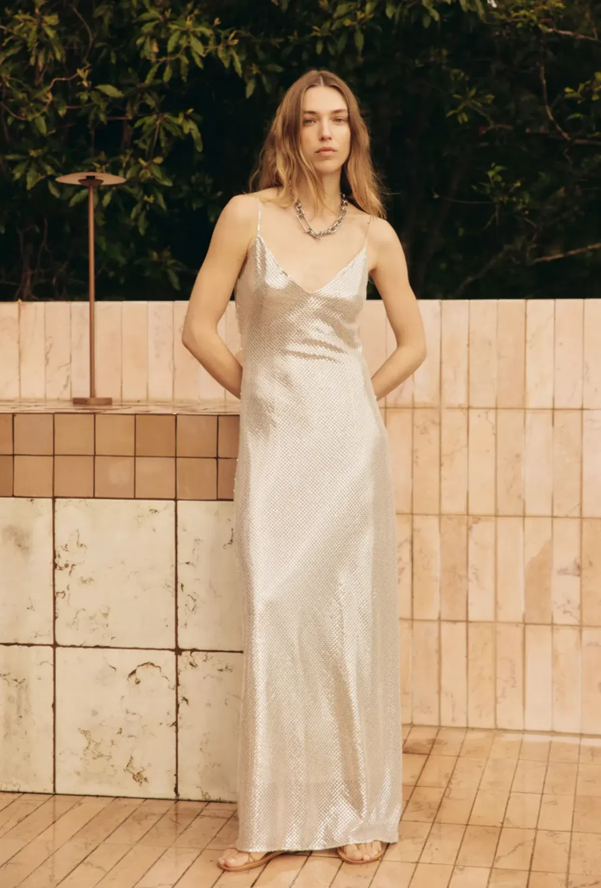 Manning Cartell High Voltage Slip Dress Nude Silver Size 8 - Image 5