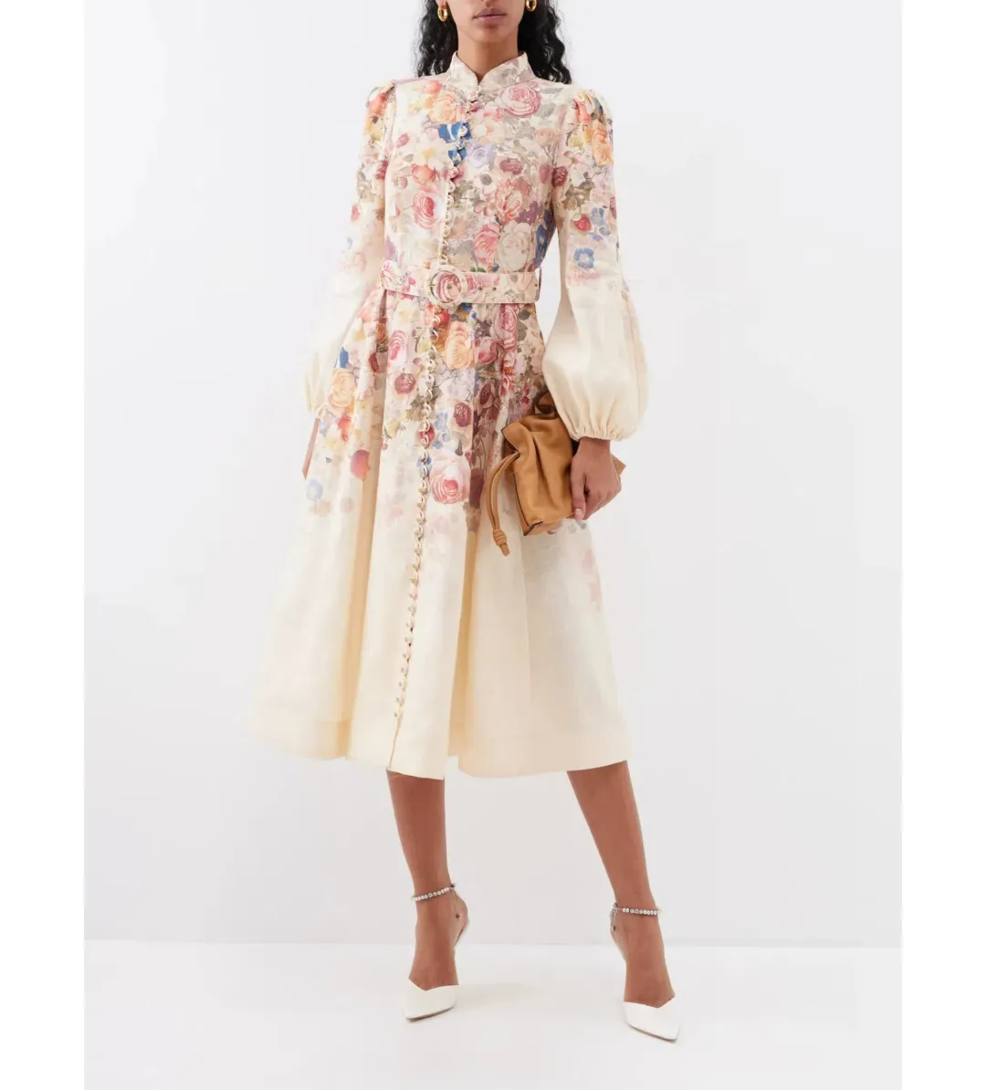 Zimmermann Luminosity Buttoned Midi Dress Floral Size 2 / Au 12 for rent on The Volte - main image