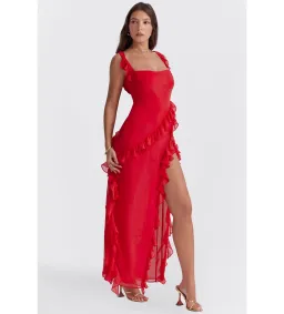 House of CB ARIELA Cherry Ruffle Maxi Dress Red Size 10 for rent on The Volte - image 2