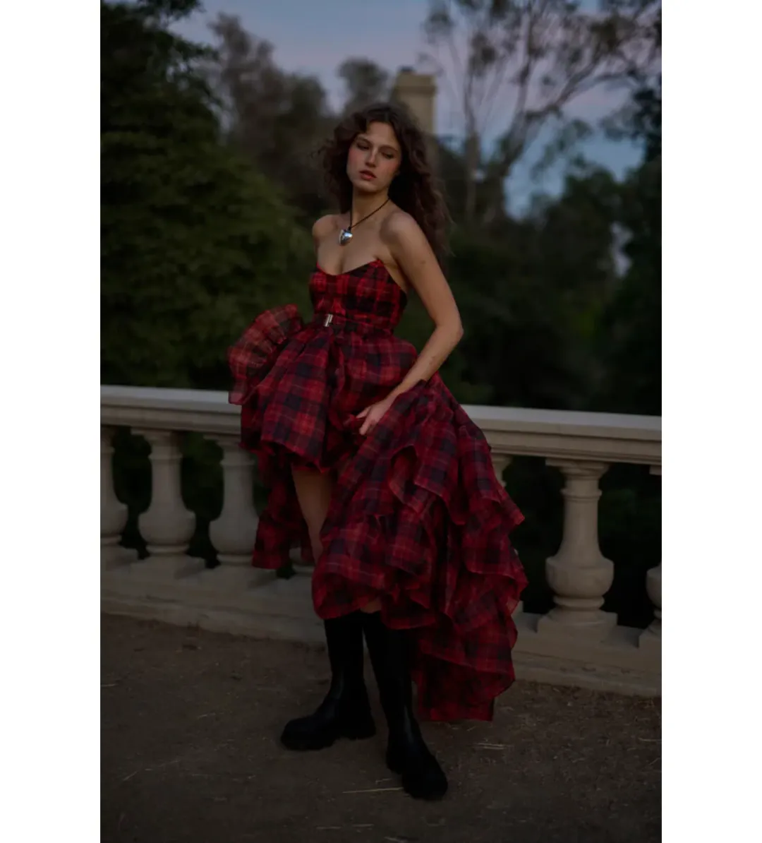 Selkie The Royal Tartan Veuve Dress & Tournure Set Size XS for rent on The Volte - main image