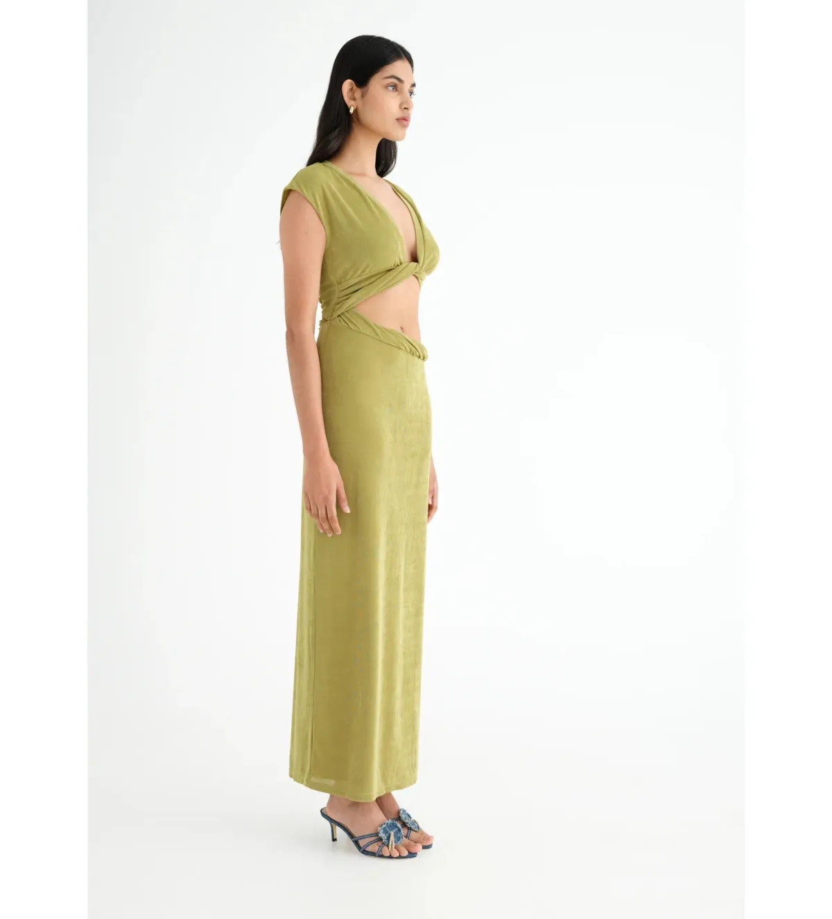 BENNI Henri Twist Maxi Dress in Chartreuse Size AU 10 - Image 2