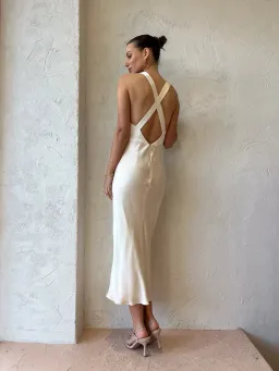 Shona Joy Camille Lace Cross Back Midi Dress in Cream/Black Size 10 for rent on The Volte - image 2