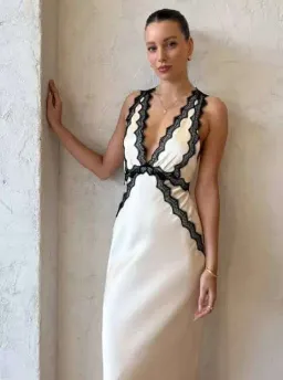 Shona Joy Camille Lace Cross Back Midi Dress in Cream/Black Size 10 for rent on The Volte - image 5